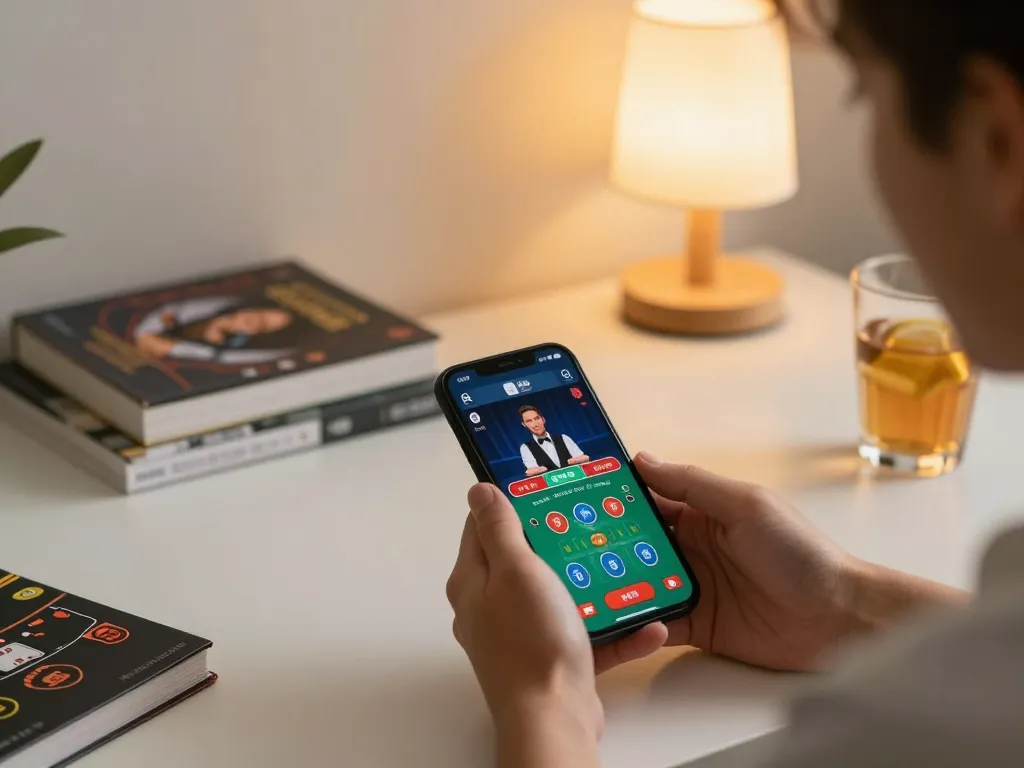 Engaging in SC88 live dealer blackjack on smartphone within a cozy home setting