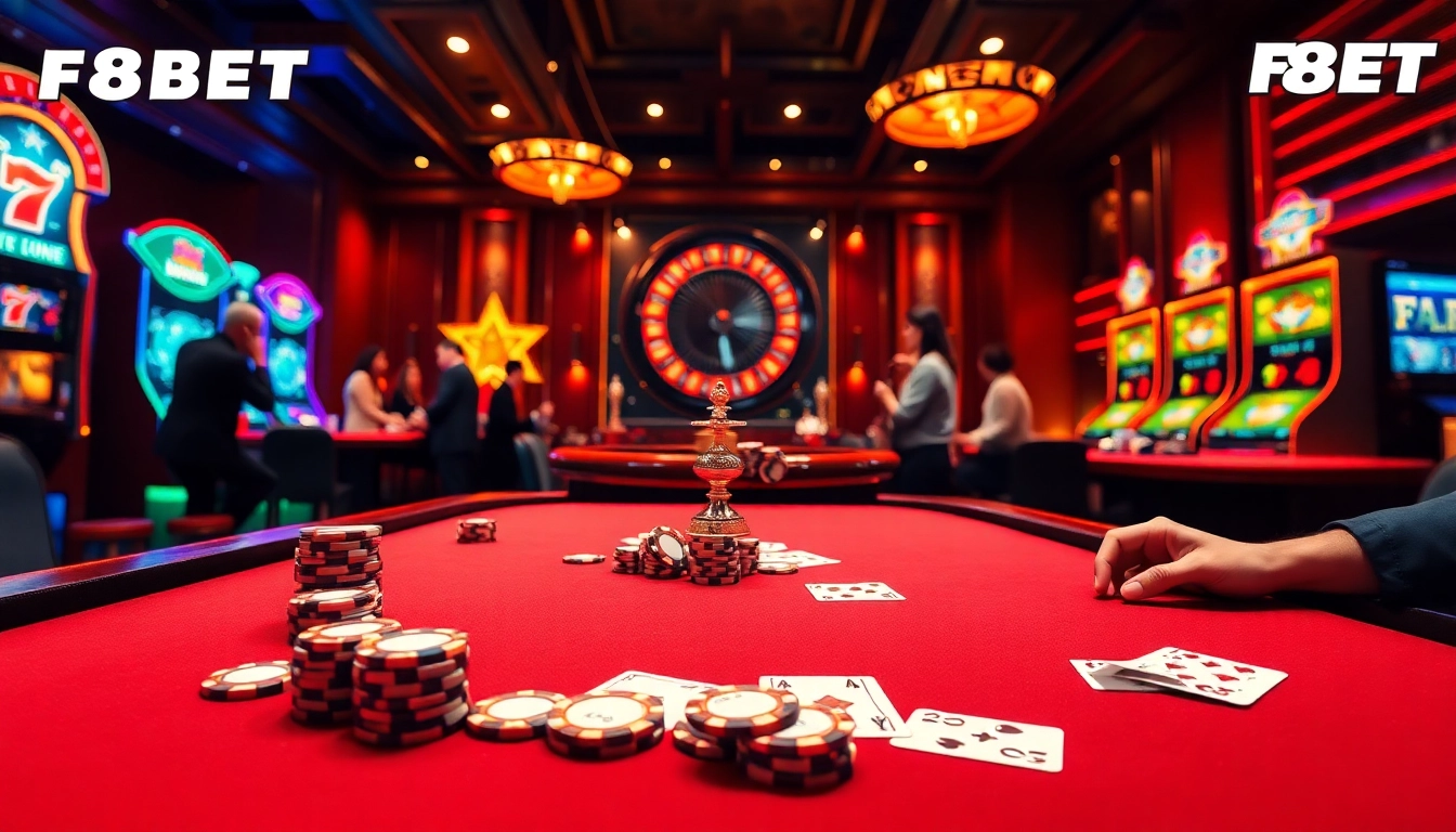 Players enjoying a high-stakes poker game at F8BET.dental, highlighting luxury and excitement.