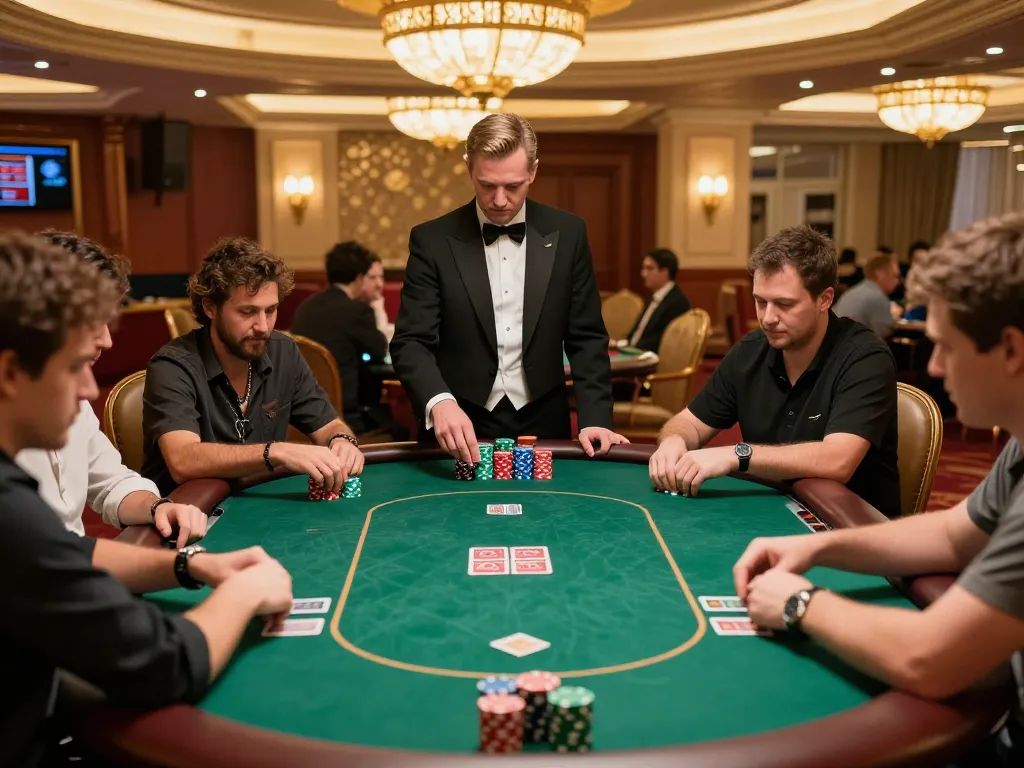 A player strategizing their bet at the poker table in the luxury casino, lucky88st highlights thrilling gameplay.