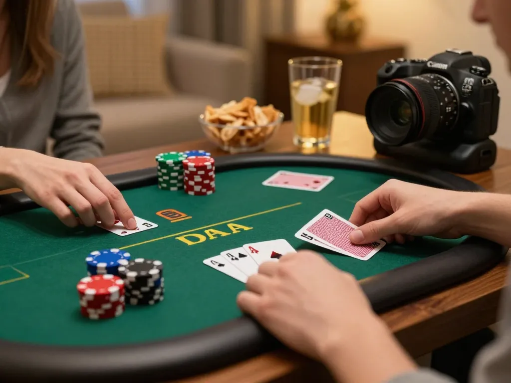 Players enjoy a strategic online poker game using TA88, with dynamic betting actions on tablet in cozy setting.