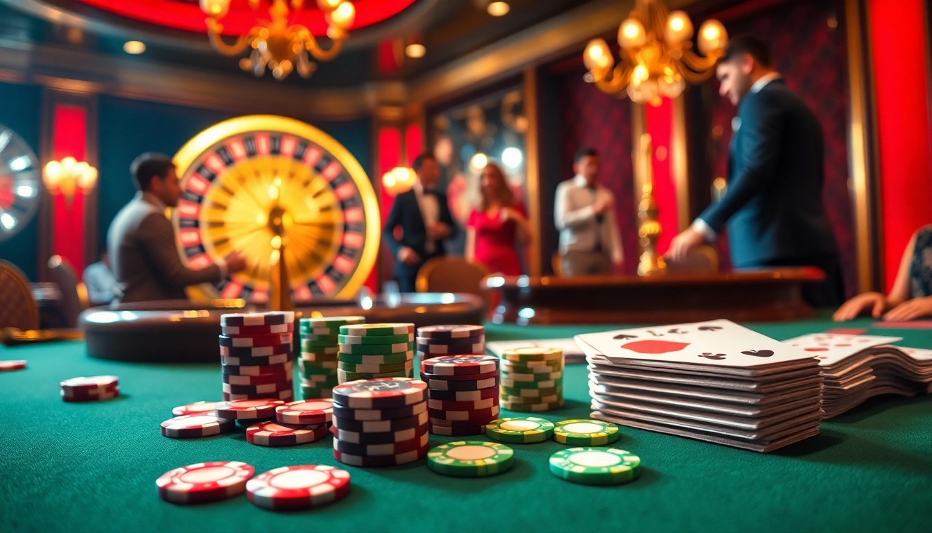 The excitement of high-stakes gambling at https://oxbet7.com/ with poker chips, roulette, and engaged players.