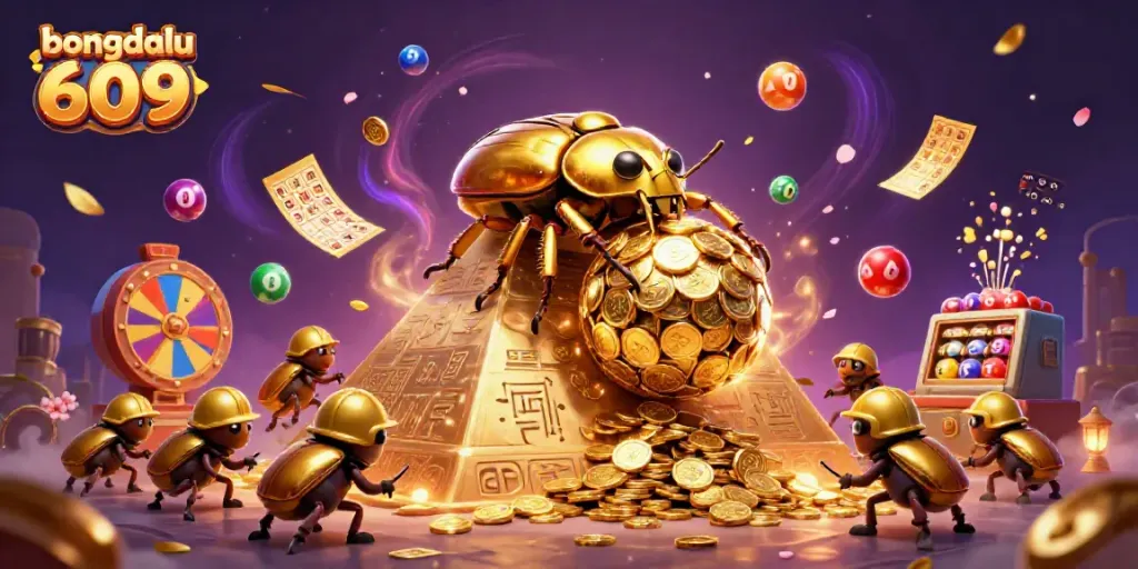 Experience exciting moments with bongdalu 609, featuring golden beetles and animated lottery elements.