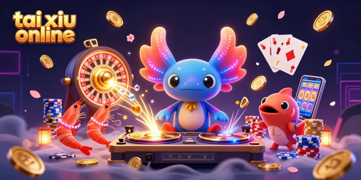 Experience the excitement of tai xiu online with vibrant, dynamic gaming characters and flying coins in this 3D illustration.