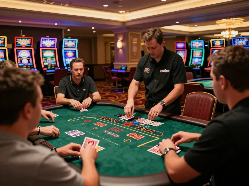 Experience intense gameplay at lc88 casino with players engaging in blackjack under warm ambient lighting.
