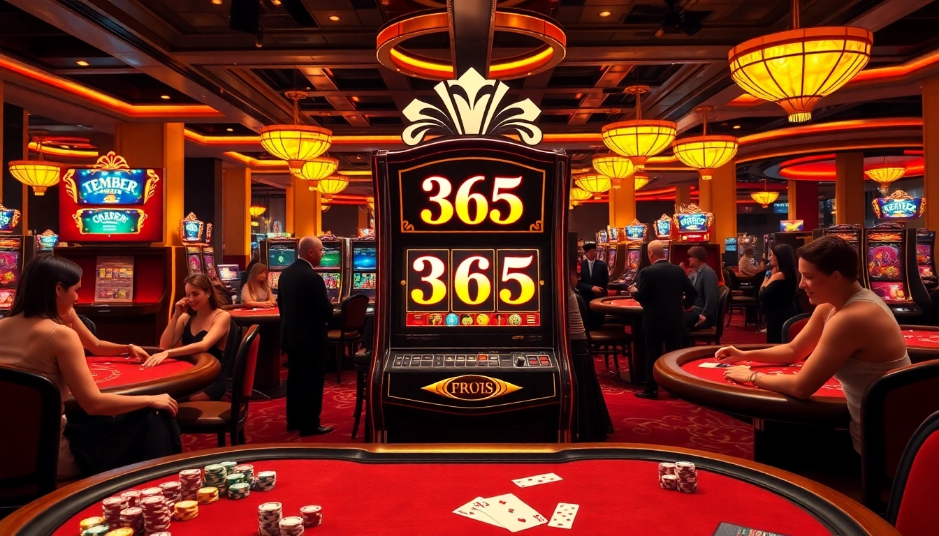 Experience the excitement of 365 slot machines in a vibrant casino environment, showcasing winning moments and engaging gameplay.