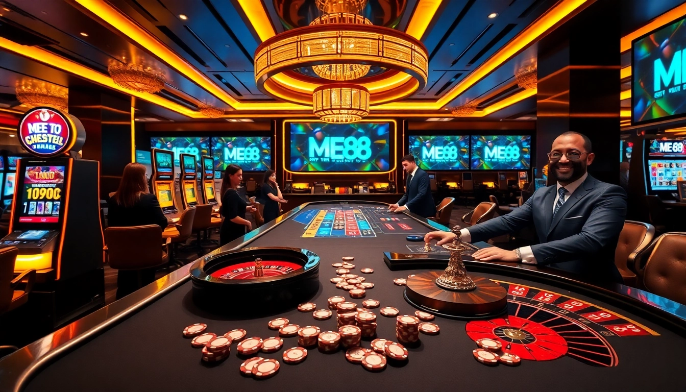 Engaging gaming action at ME 88 casino showcasing vibrant slots and roulette.