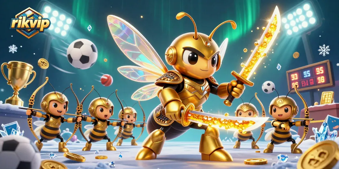 Experience thrilling sports betting action with rikvip's vibrant 3D casino illustration featuring a golden hornet.