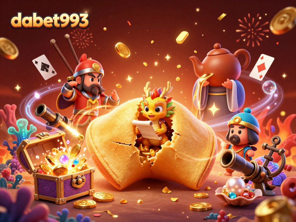 Engage with thrilling dabet993 gaming experiences through dynamic fortune cookie adventure illustration.