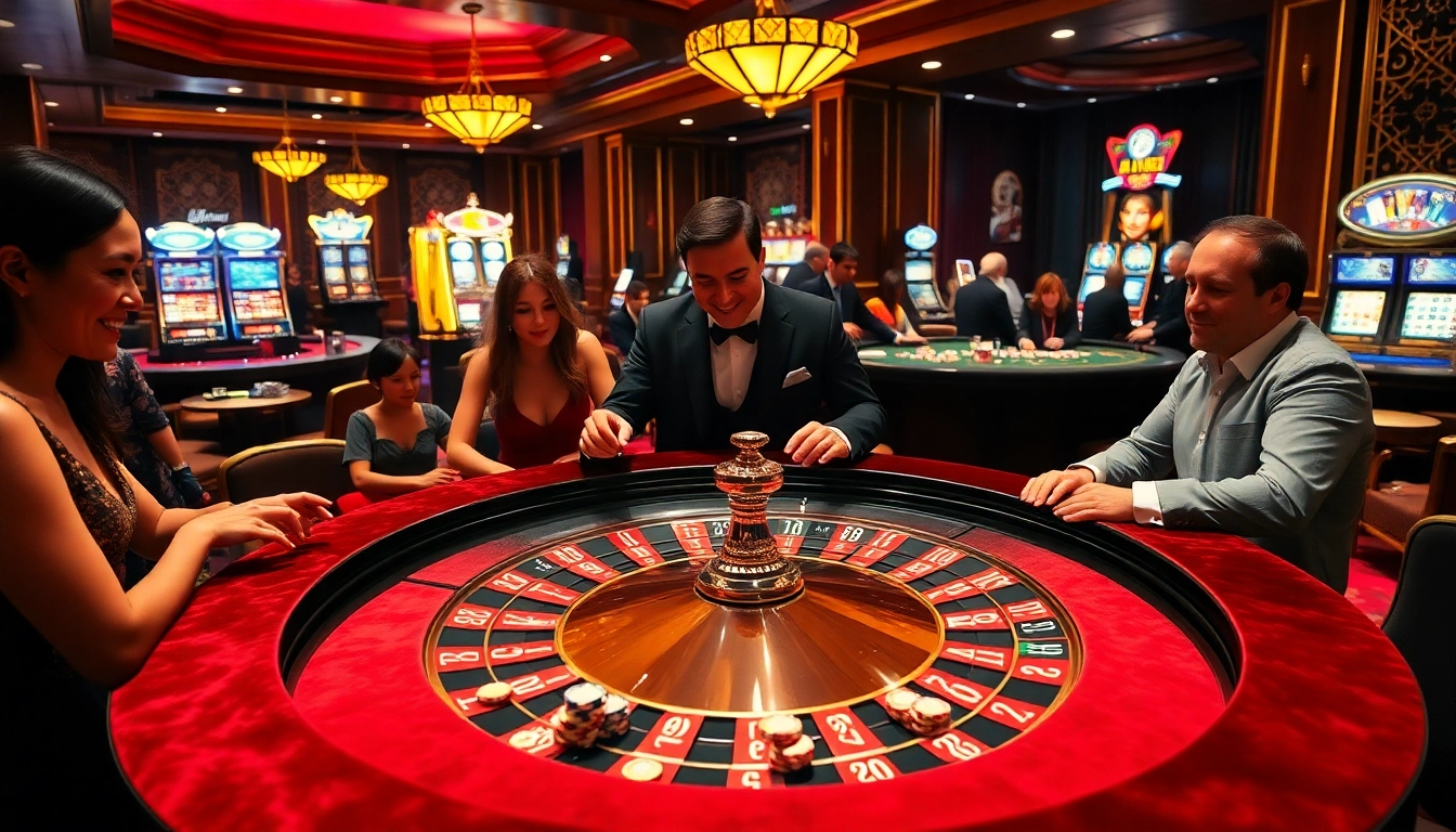 Exciting casino atmosphere showcasing players at a roulette table, emphasizing 7mcn gambling action.