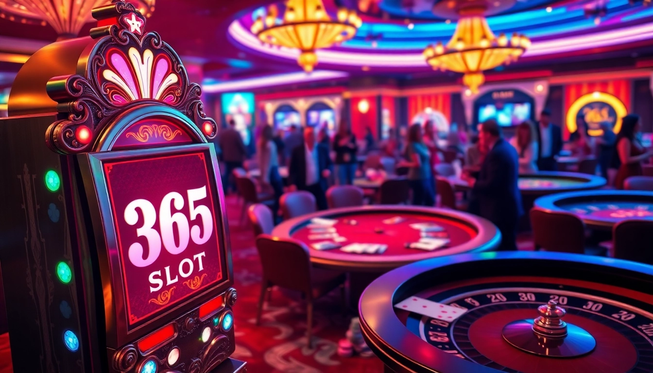Experience the excitement of winning on the 365 slot machine amidst a vibrant casino scene.