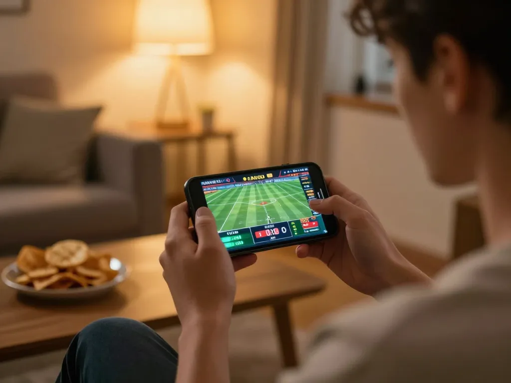 User placing bets on sports using mobile app at home, highlighting five88bc for engaging online gambling experience