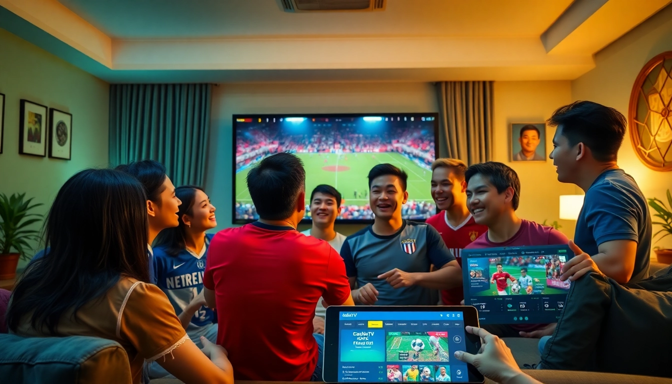 CakhiaTV football fans enjoying a live match in a cozy atmosphere