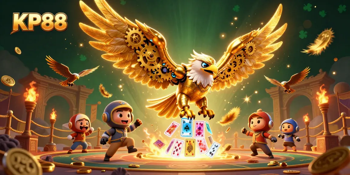 Win big at KP88 with our immersive 3D casino illustration featuring vibrant gameplay and unique characters.