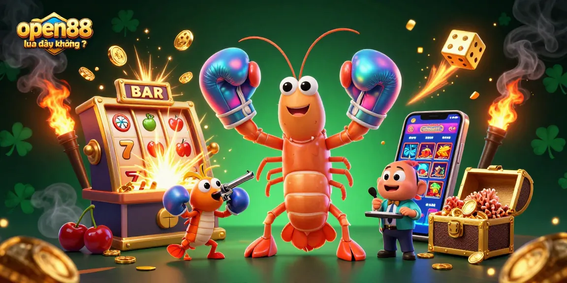 Engaging open88 lừa đảo không ? scene with animated casino elements and vibrant characters.