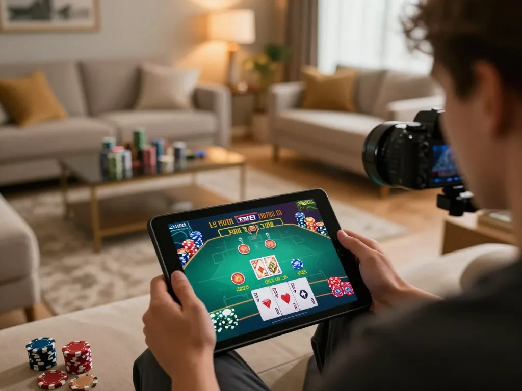 Engaging gameplay on go99 tablet showcasing responsible gaming in a cozy home atmosphere.