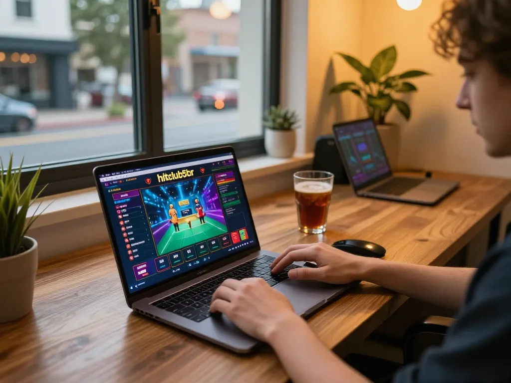 Engaged player using hitclub5br interface on laptop for an exciting online casino experience