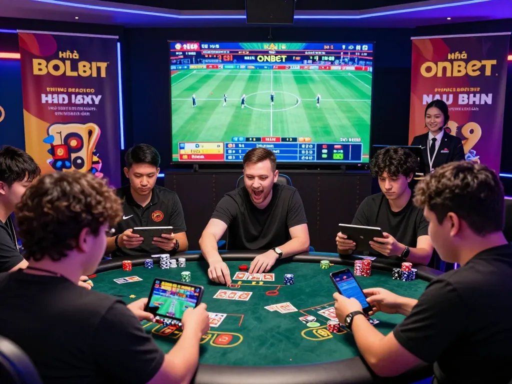 Engaged players at nhà cái Onbet enjoying vibrant online gaming experiences with various games and promotions.