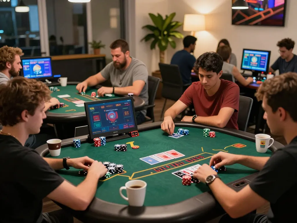 Players enjoying live blackjack at home on TA88, showcasing engaging online gambling atmosphere and devices.