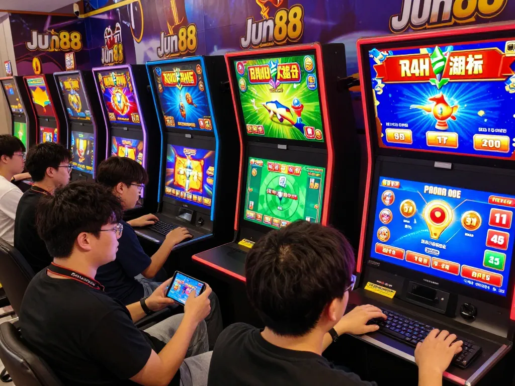 Exciting gaming scene at thương hiệu jun88, showcasing diverse players enjoying sports betting and casino games.
