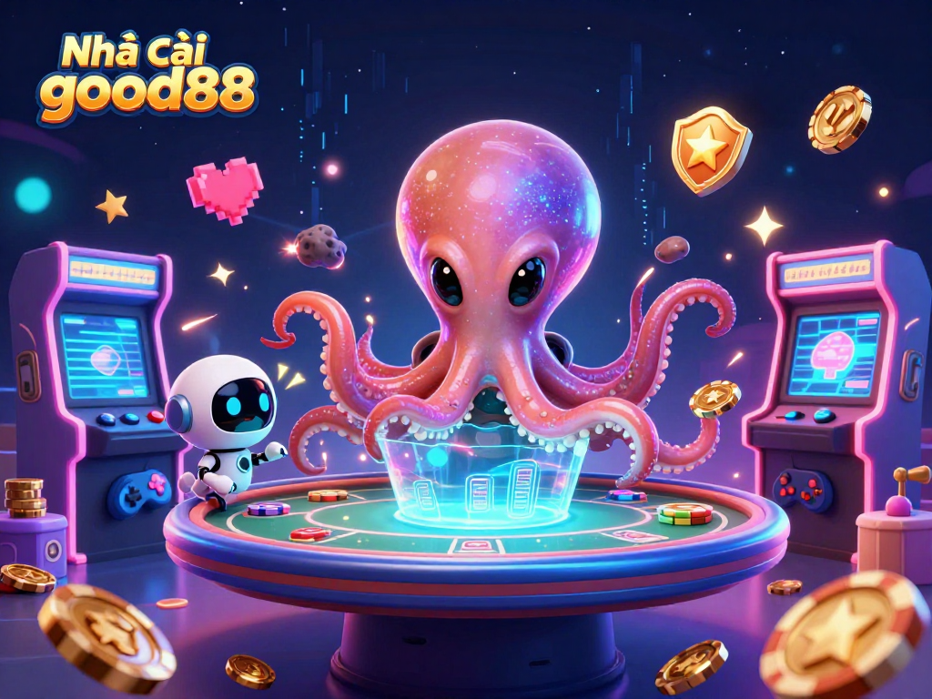 Experience the thrill of play at Nhà cái good88 with vibrant 3D alien octopus and poker action.