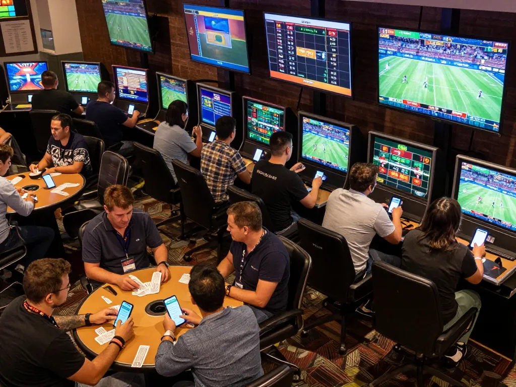 Exciting atmosphere in the Website Dabet sportsbook where bettors engage in live match betting