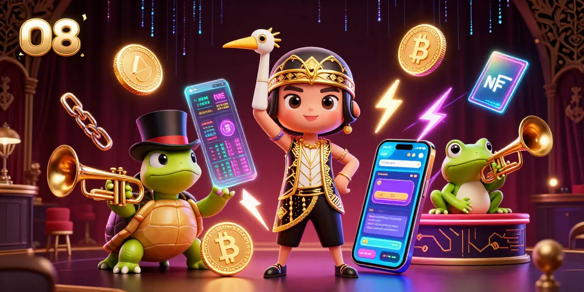 Engage with O8's vibrant casino scene featuring a flapper crane and crypto icons