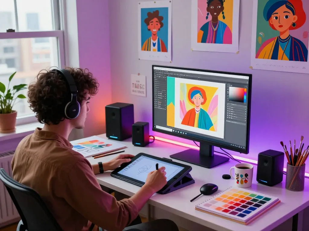 Creating AI-generated images in a vibrant digital art studio with juicy ai technology.