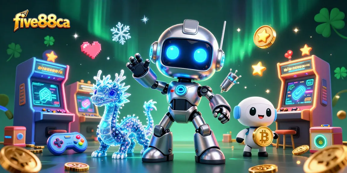 Experience thrilling gaming with five88ca, featuring a cyberpunk robot and a holographic dragon.