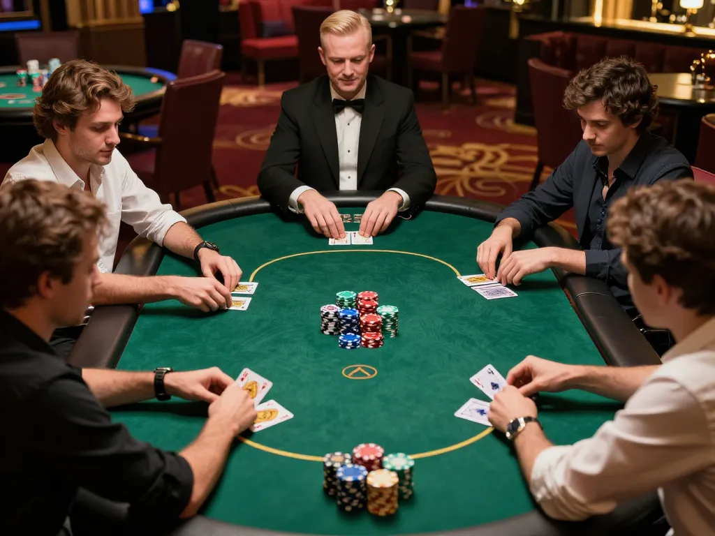 The dynamic poker scene showcasing thương hiệu jun88 in a luxury casino, emphasizing high-stakes gameplay.