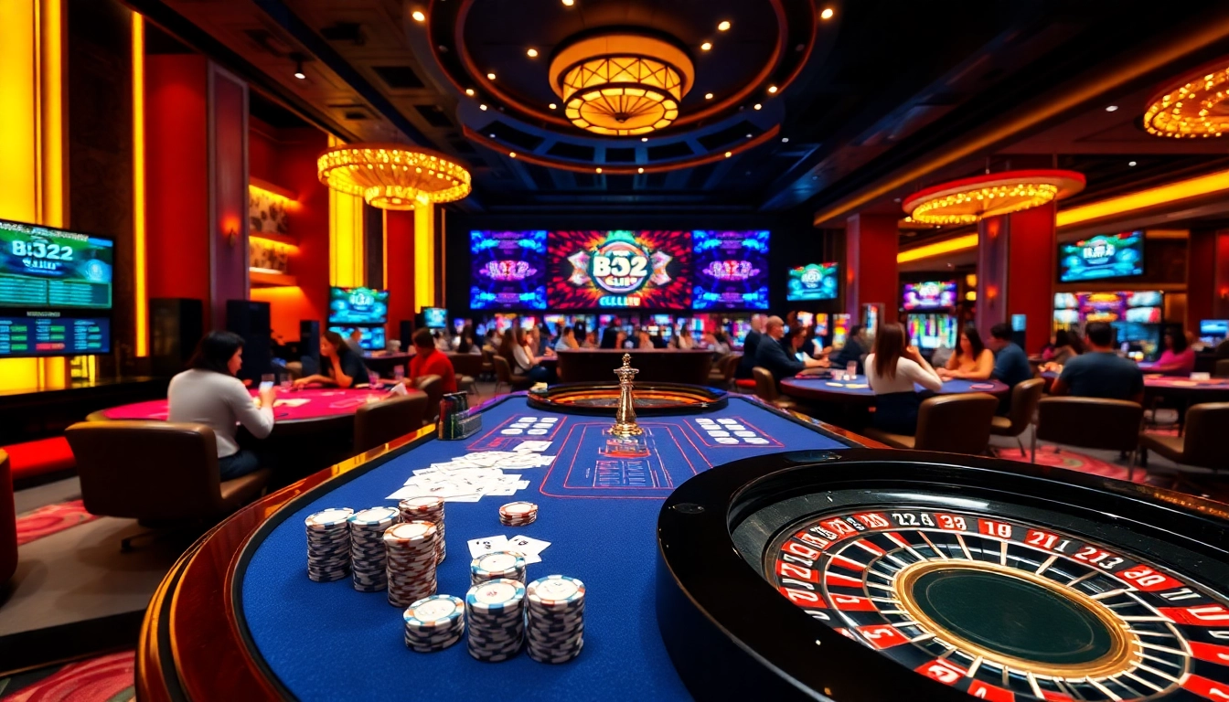 Engaging players at B52 Club enjoying vibrant casino games with chips and cards.