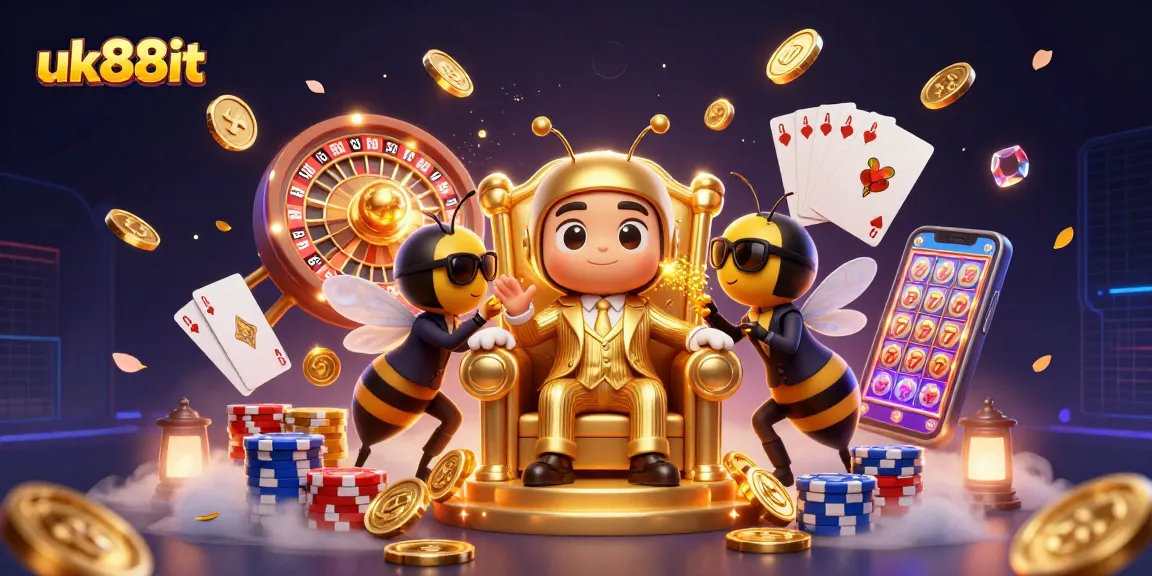 Cascade of fortune at uk88it with vibrant 3D characters in a dynamic casino setting.