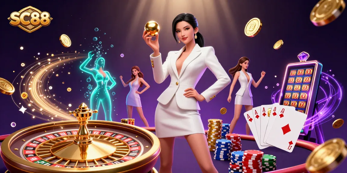 Spin the golden roulette ball at SC88 as stunning casino elements surround an elegant dealer.