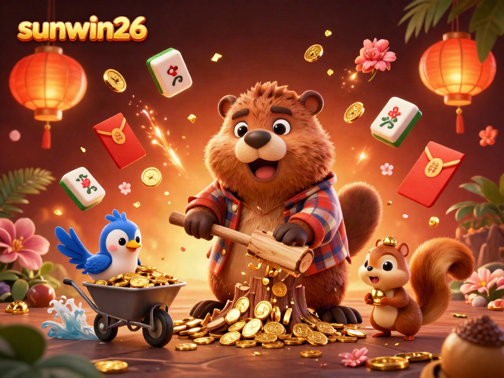 Collect coins and luck with sunwin26 in this vibrant 3D casino illustration.