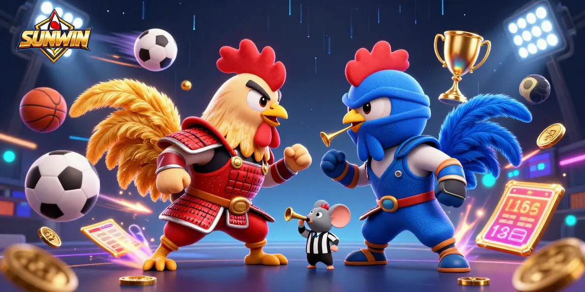 SUNWIN showcases an epic battle between samurai and ninja roosters in a thrilling gambling scene