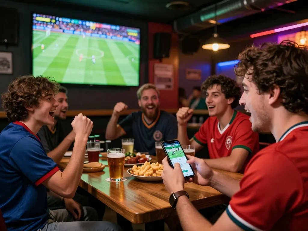 Soi kèo bóng đá with action-packed sports betting experience as friends cheer while placing bets