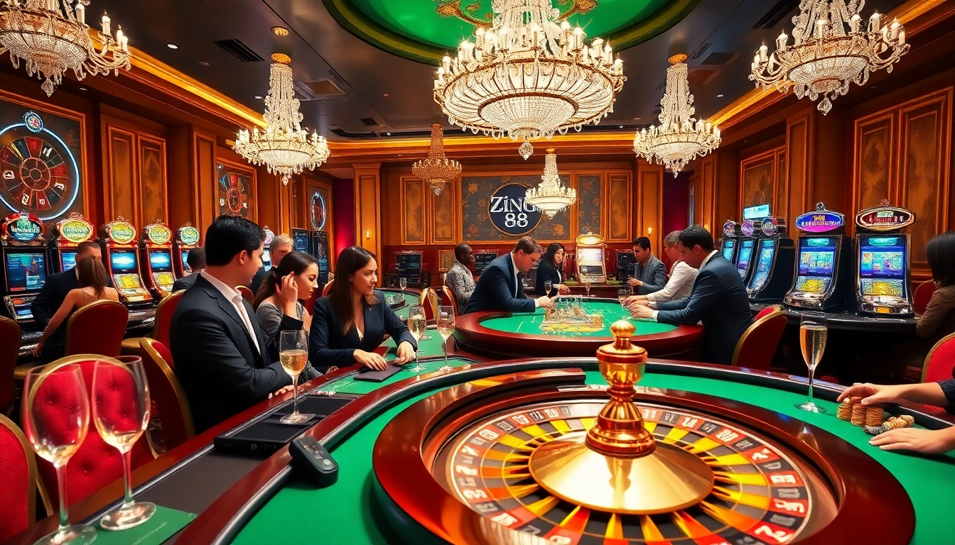 Zing88 gamers enjoying a thrilling experience at vibrant casino tables with modern betting interfaces.