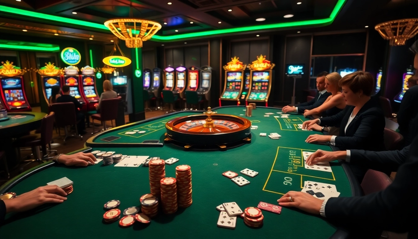 Experience the thrill of high-stakes gaming at Du88.ad with luxurious casino tables and vibrant atmosphere.