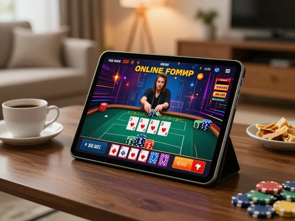 VA88 tablet gaming experience showcasing live dealer interaction in a cozy home setting