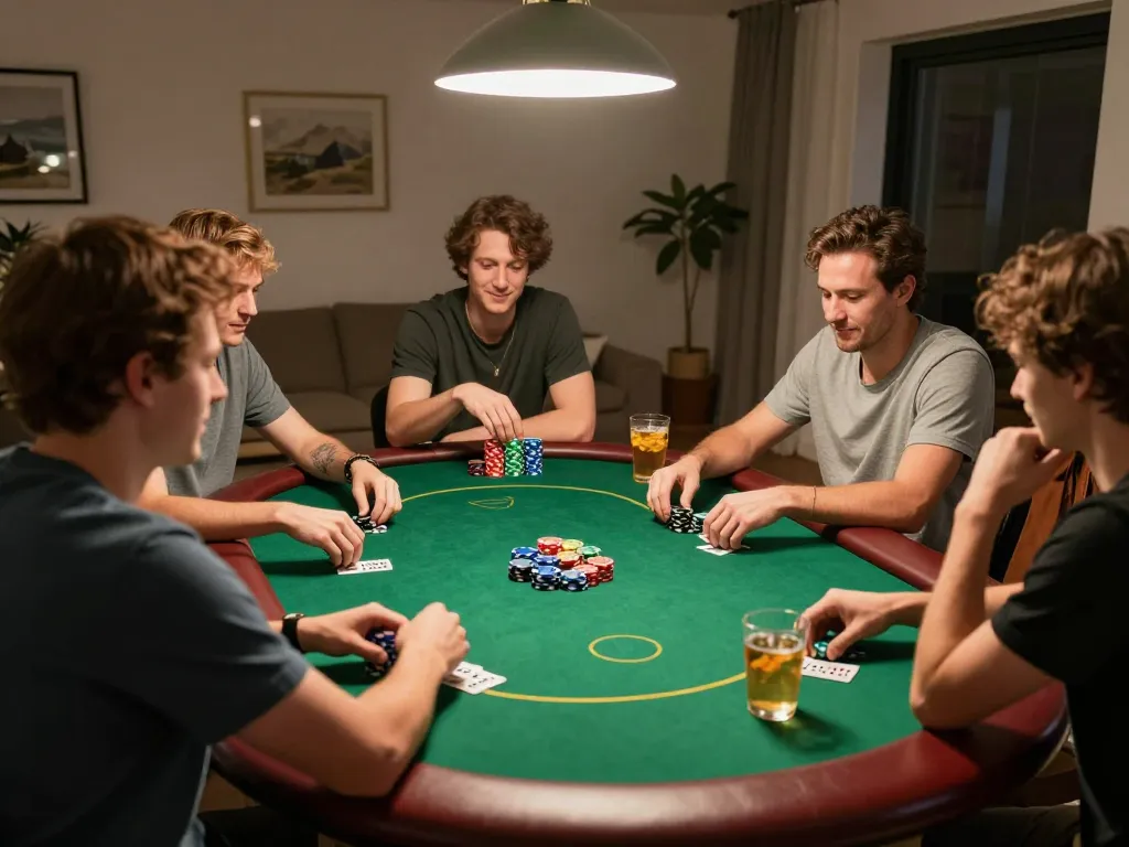Engaging poker night at home, showcasing the lively atmosphere of strategic gameplay among friends on Trang chủ 6789.