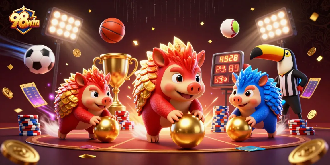 Experience thrilling gameplay at 98win with lively pangolins and vibrant casino elements.