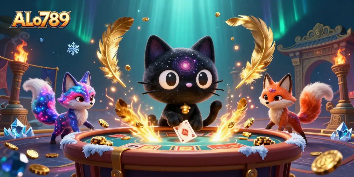 Join the excitement at ALo789's cosmic casino, where the black hole cat and nebula fox dance among golden chips.