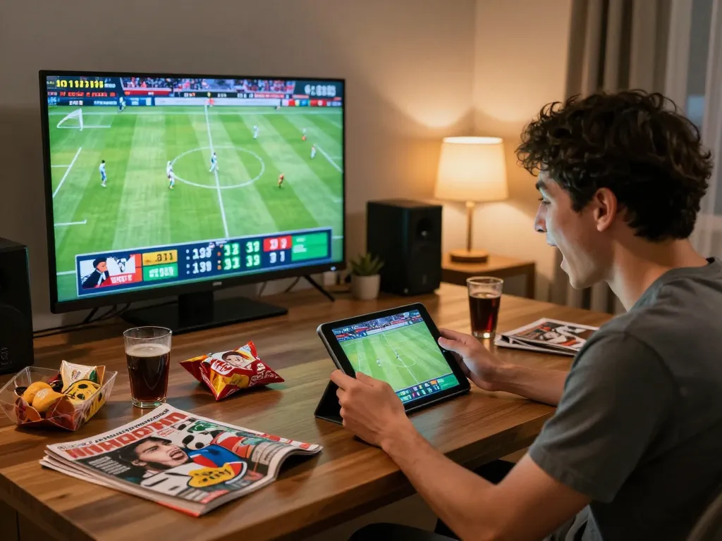 Excited player placing bets on go88 sports app during live game, vibrant home setting.