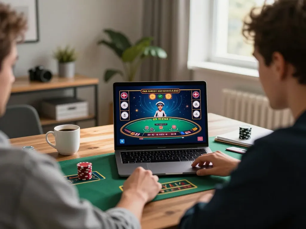 Player strategizing at O8 online casino while playing live dealer blackjack from home.