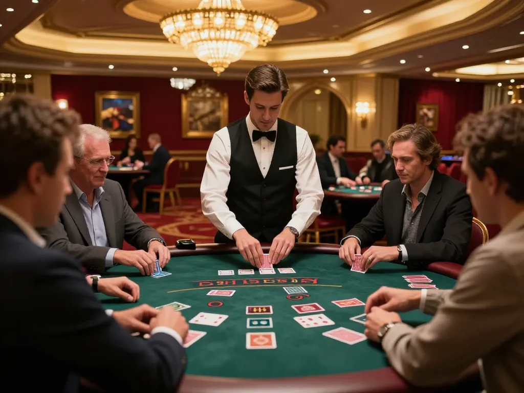 Players engage in a strategic blackjack game at a high-end casino table showcasing https://va88.moe/