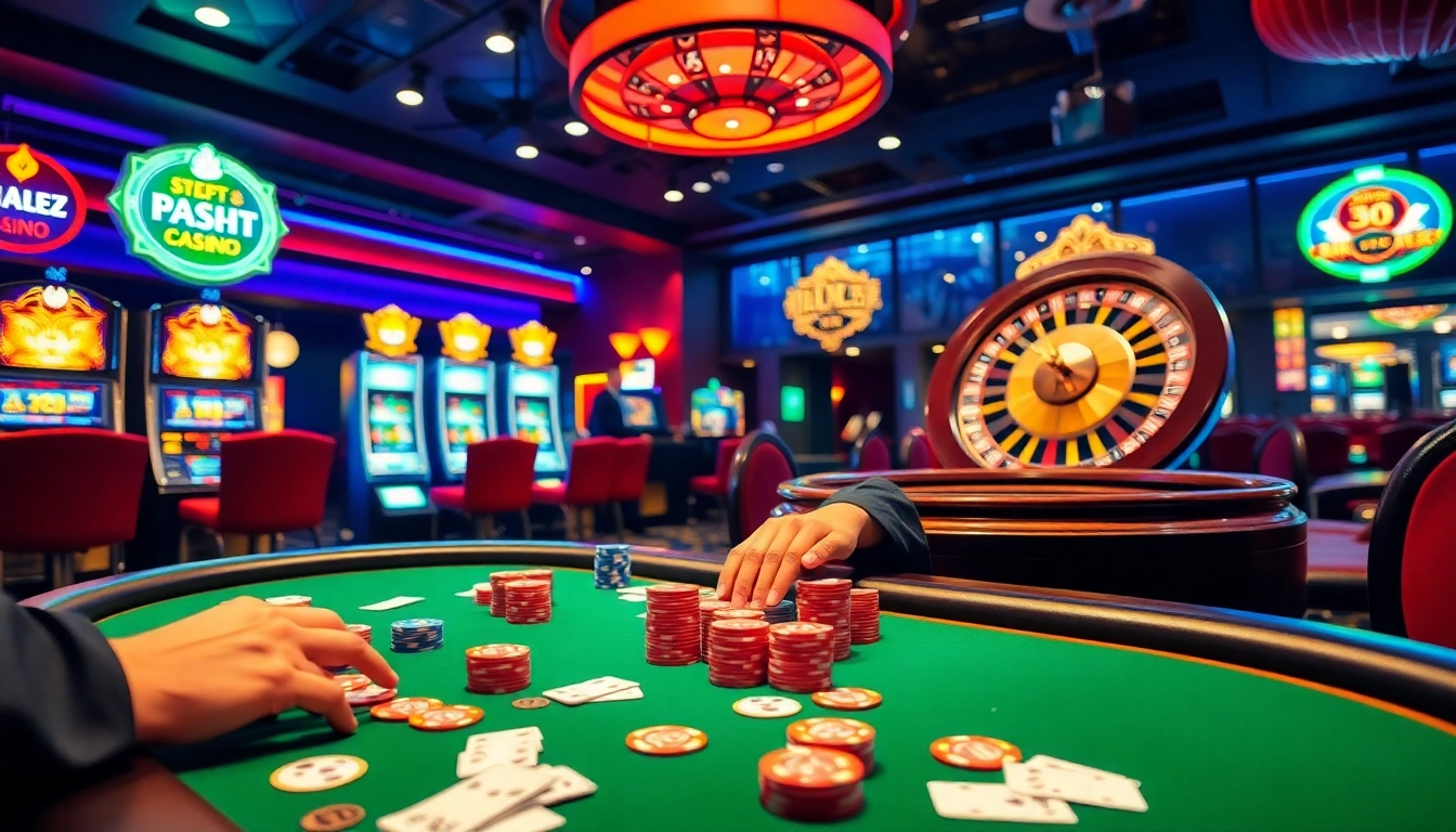 This image portrays an exciting poker table scene at https://123win.free/, highlighting colorful chips and cards.