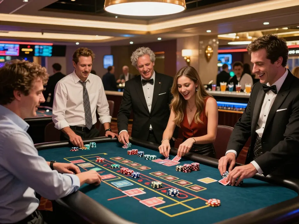 Exciting NK88 casino experience with players at a roulette table in a vibrant atmosphere.