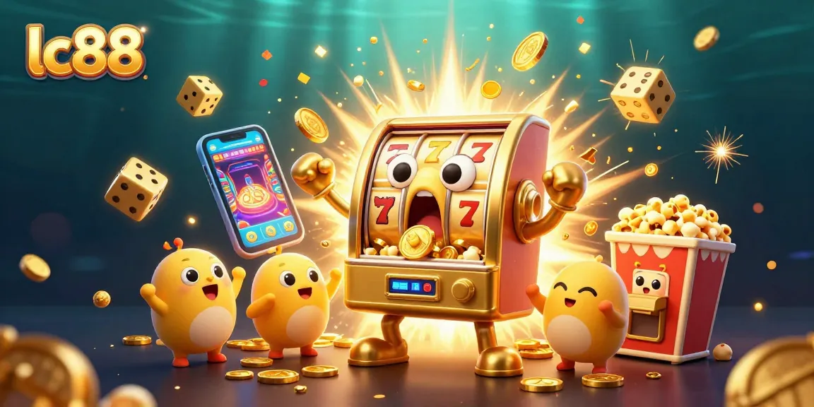 lc88 celebrates a jackpot event with vibrant cartoon characters amidst casino elements, highlighting excitement.
