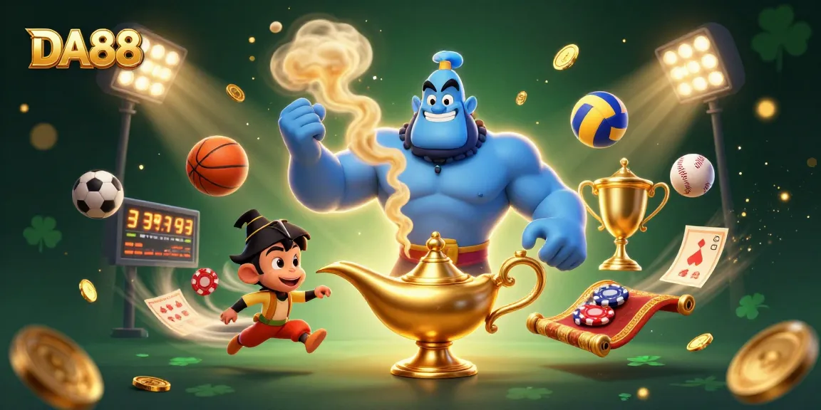 DA88 generates excitement with a dynamic 3D scene featuring a genie and poker elements.