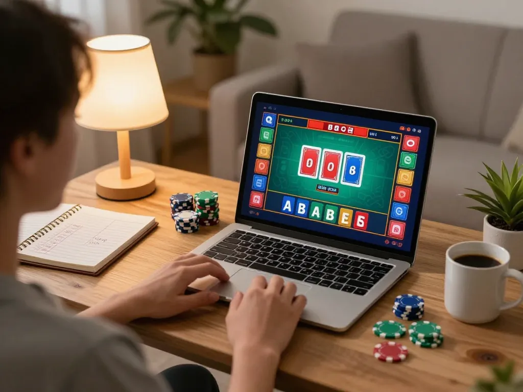Player enjoying LU88 online baccarat in a cozy gaming setup with strategic notes.