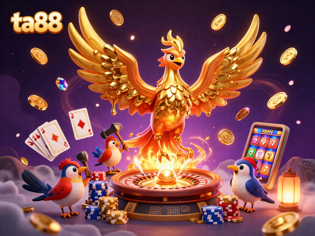 Experience thrilling gameplay at ta88 with a dynamic golden phoenix, roulette, and poker elements.